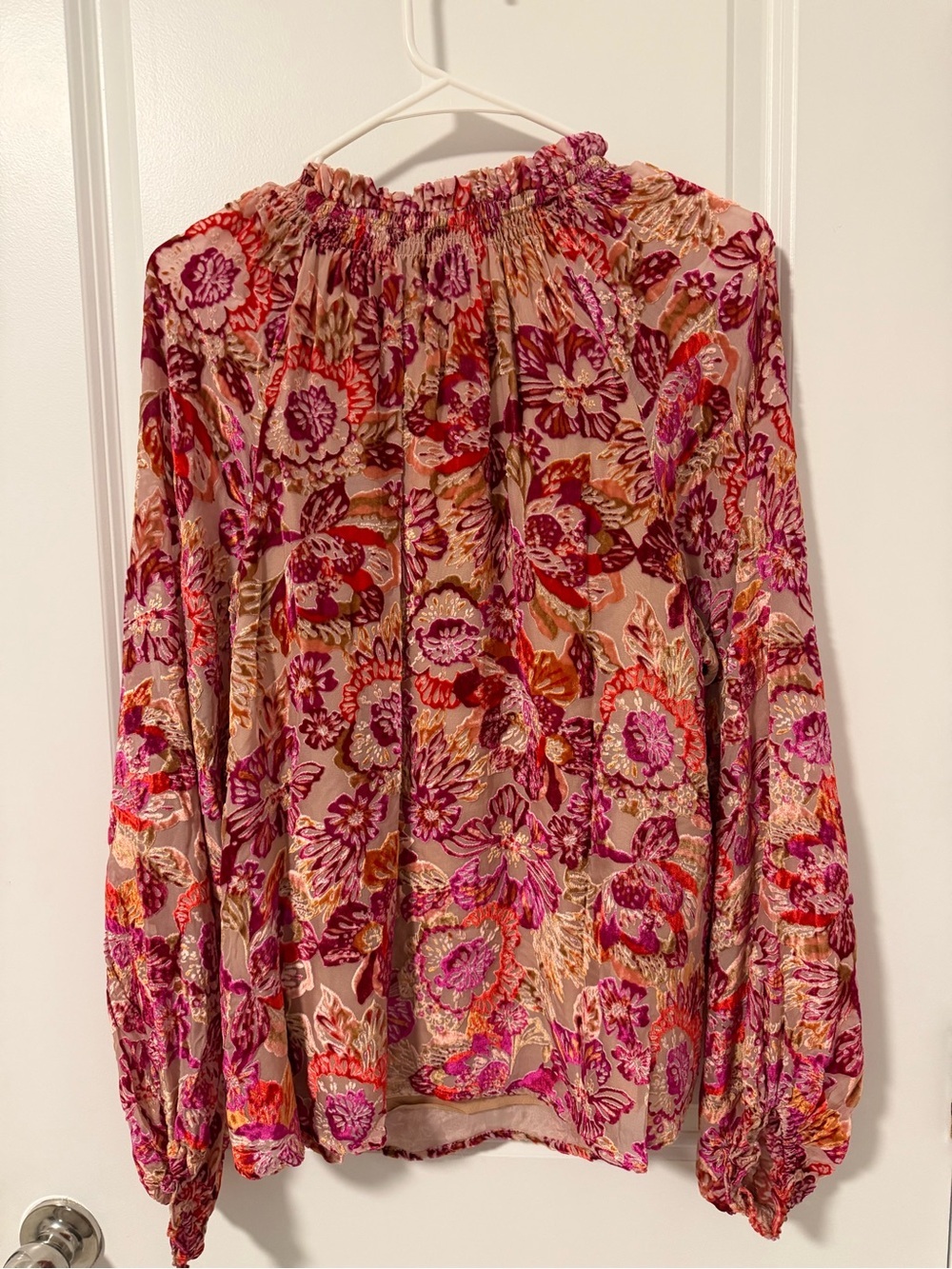 Hale Bob Silk Blend Burnout Velvet Blouse Pink Floral Boho Top Women’s L NWT - Picture 13 of 14
